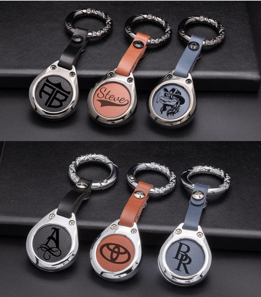 Customizable AirTag Cover with Keychain in Aluminum and Leather - Key Fob covers matching colors