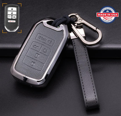Customizable Leather & Aluminum Key Fob Cover Keychain Protector for Honda (B - 5 - Button) - Kollen US