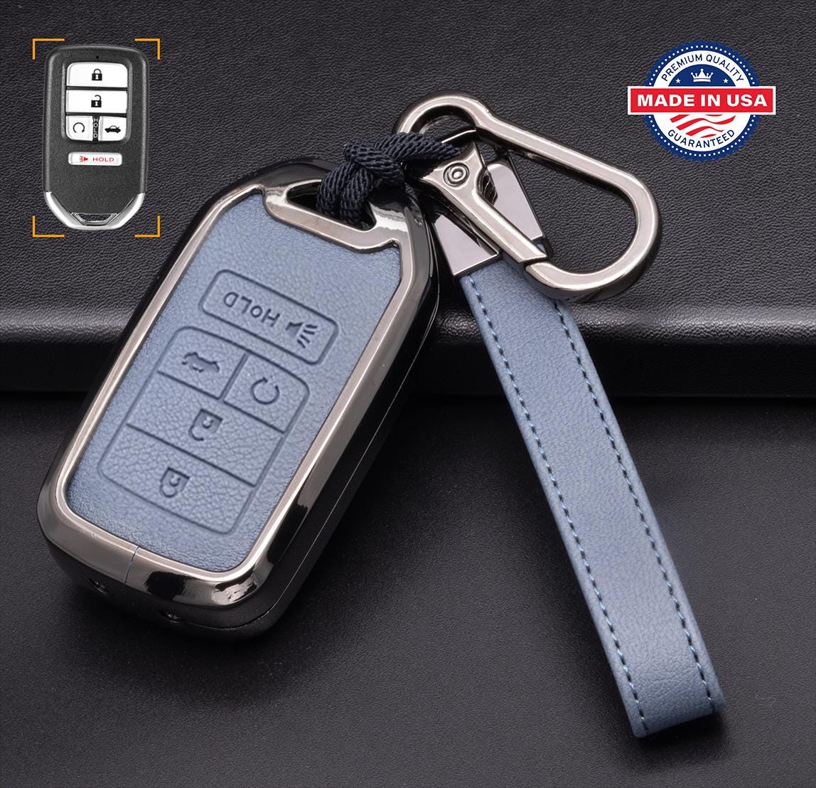 Customizable Leather & Aluminum Key Fob Cover Keychain Protector for Honda (B - 5 - Button) - Kollen US