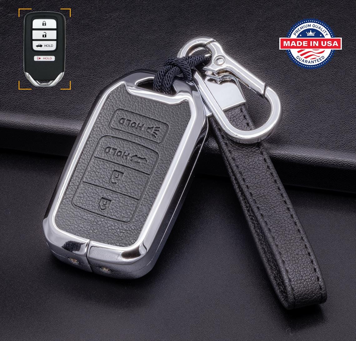 Customizable Leather & Aluminum Key Fob Cover Keychain Protector for Honda (B - 4 - Button) - Kollen US