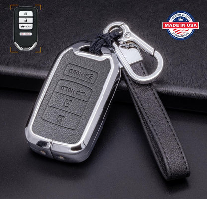 Customizable Leather & Aluminum Key Fob Cover Keychain Protector for Honda (B - 4 - Button) - Kollen US