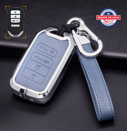 Customizable Leather & Aluminum Key Fob Cover Keychain Protector for Honda (B - 4 - Button) - Kollen US