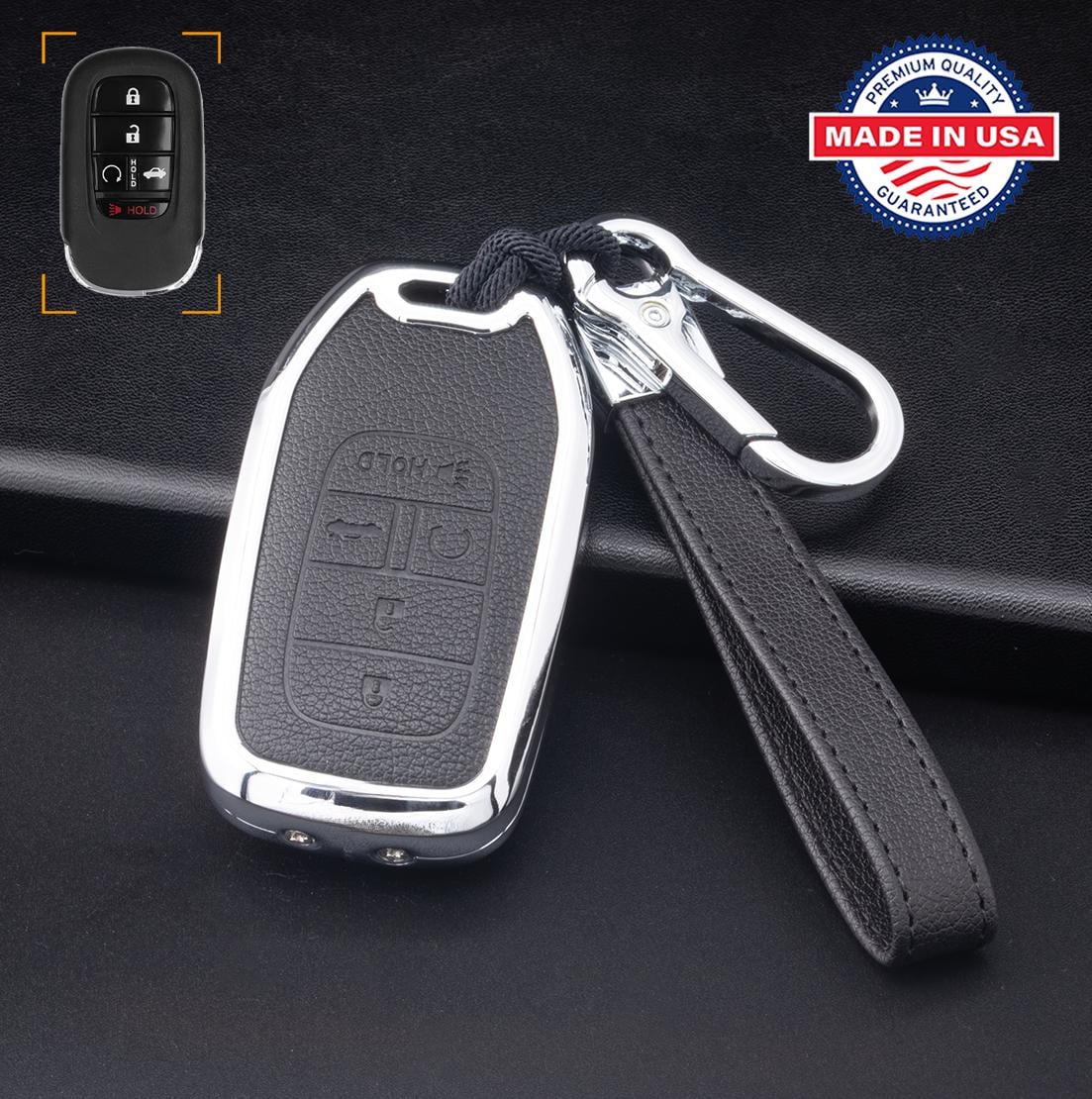 For Honda  - customizable Leather Key Fob Cover with Aluminum Shell & Keychain (A5-Button)