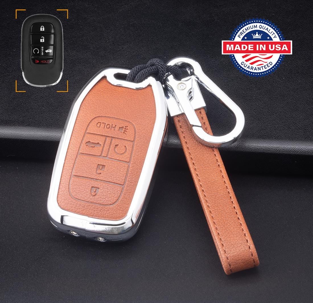 For Honda  - customizable Leather Key Fob Cover with Aluminum Shell & Keychain (A5-Button)