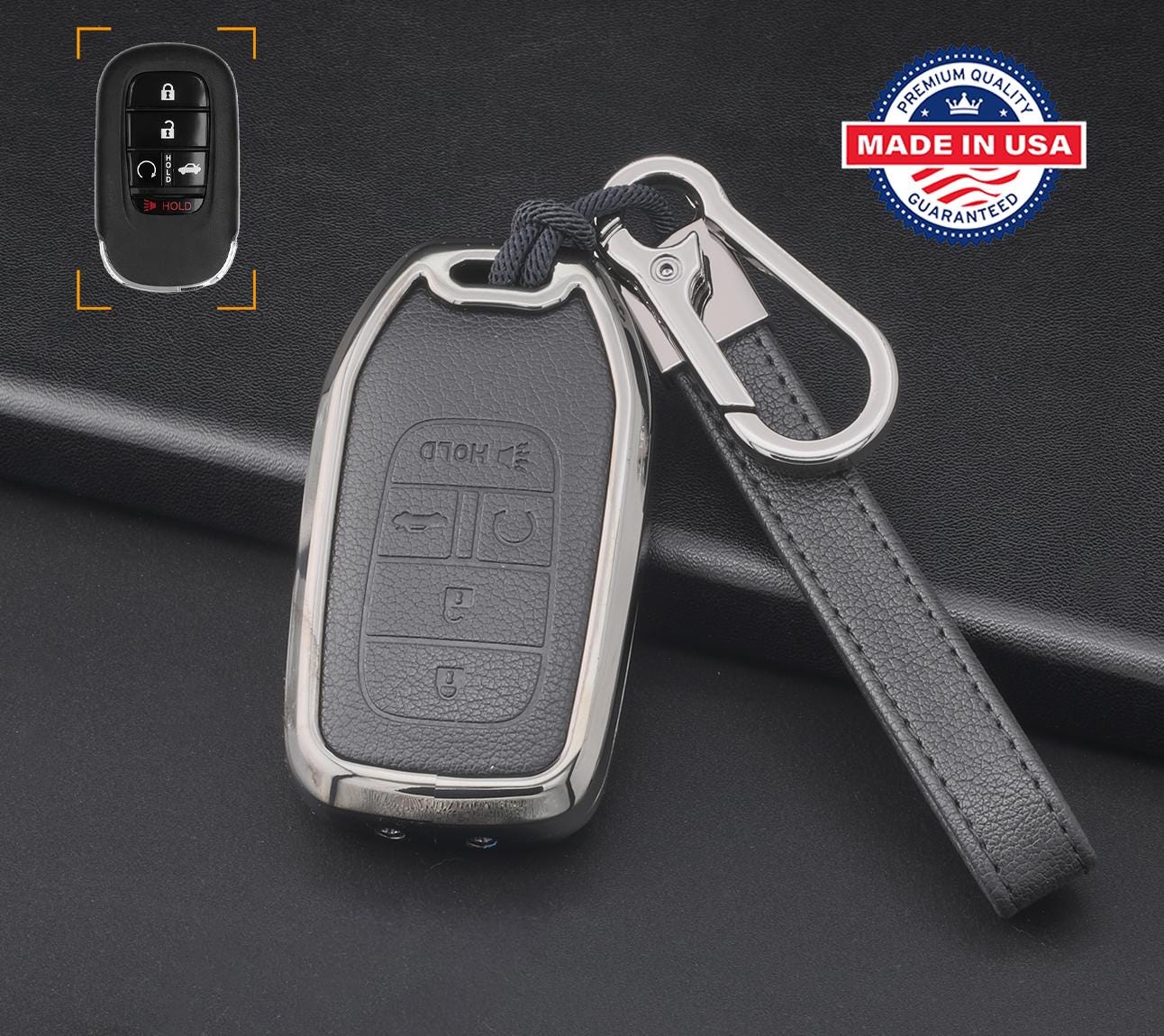 For Honda  - customizable Leather Key Fob Cover with Aluminum Shell & Keychain (A5-Button)