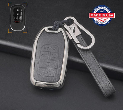 For Honda  - customizable Leather Key Fob Cover with Aluminum Shell & Keychain (A5-Button)