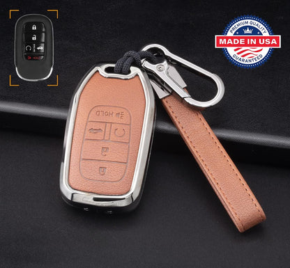 For Honda  - customizable Leather Key Fob Cover with Aluminum Shell & Keychain (A5-Button)