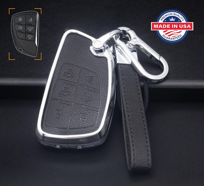 For GMC/Hummer EV Chevy/Silverado/Sierra EV - Pickup Truck - Customizable Leather Key Fob Cover with Aluminum Shell & Keychain