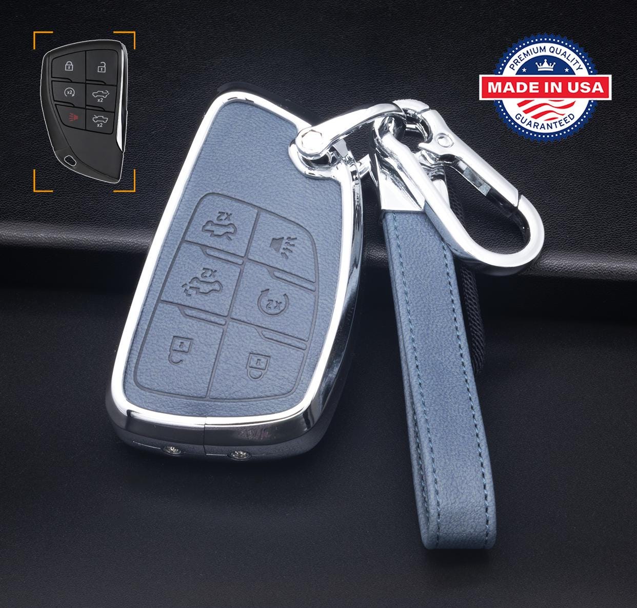 For GMC/Hummer EV Chevy/Silverado/Sierra EV - Pickup Truck - Customizable Leather Key Fob Cover with Aluminum Shell & Keychain
