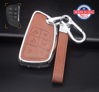 For GMC/Hummer EV Chevy/Silverado/Sierra EV - Pickup Truck - Customizable Leather Key Fob Cover with Aluminum Shell & Keychain