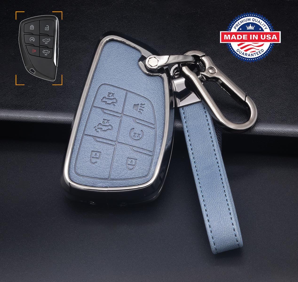 For GMC/Hummer EV Chevy/Silverado/Sierra EV - Pickup Truck - Customizable Leather Key Fob Cover with Aluminum Shell & Keychain