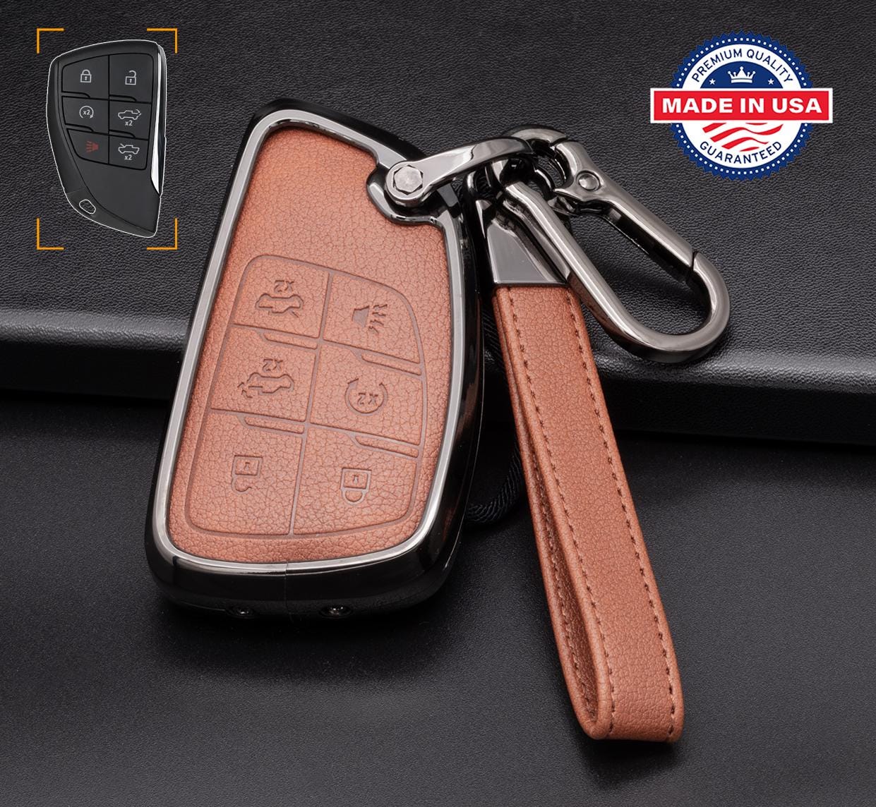 For GMC/Hummer EV Chevy/Silverado/Sierra EV - Pickup Truck - Customizable Leather Key Fob Cover with Aluminum Shell & Keychain