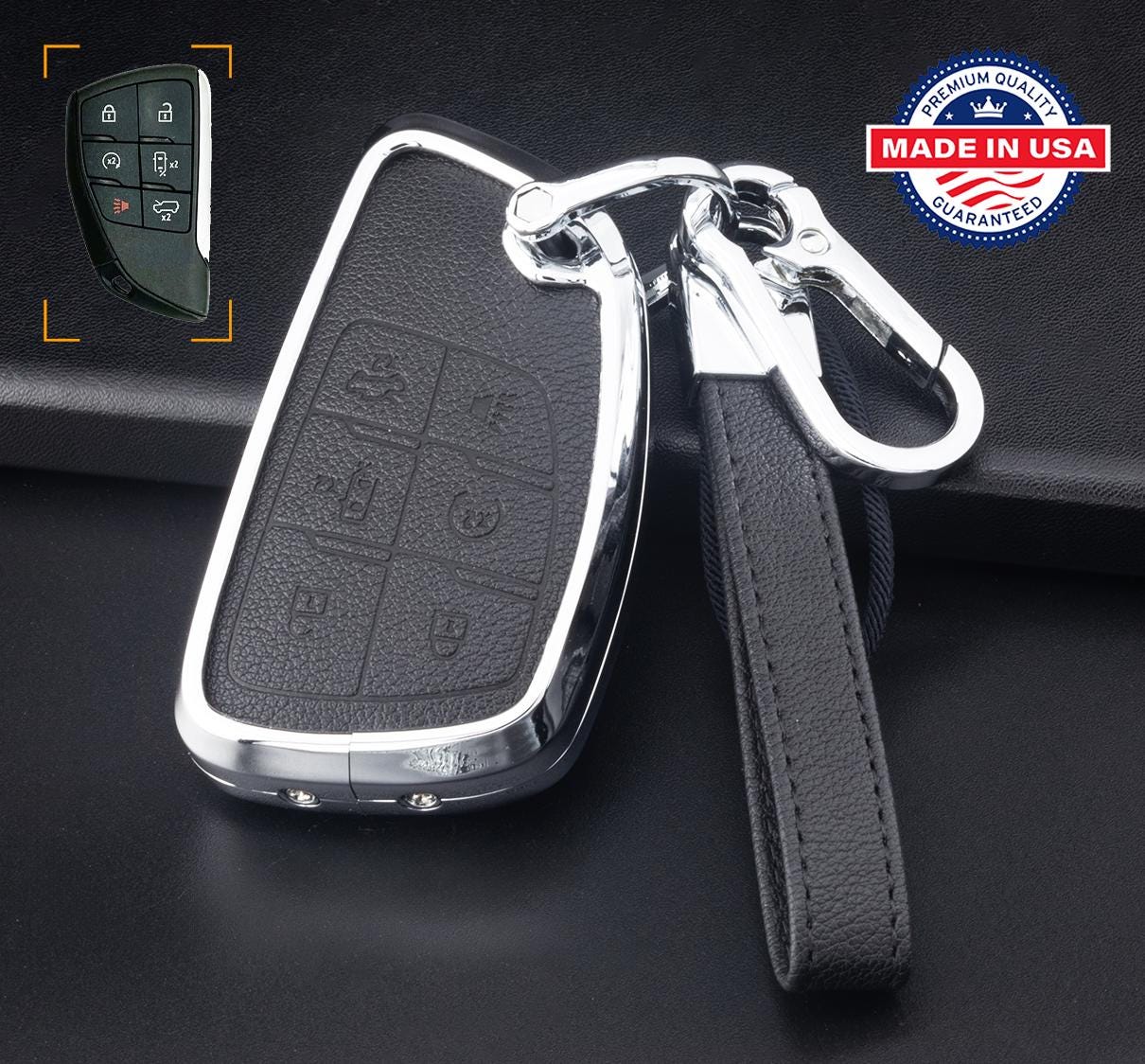 for GMC/Hummer EVCustomizable Full Keychain Leather & Aluminum Key Fob Cover (SUV) - Kollen US