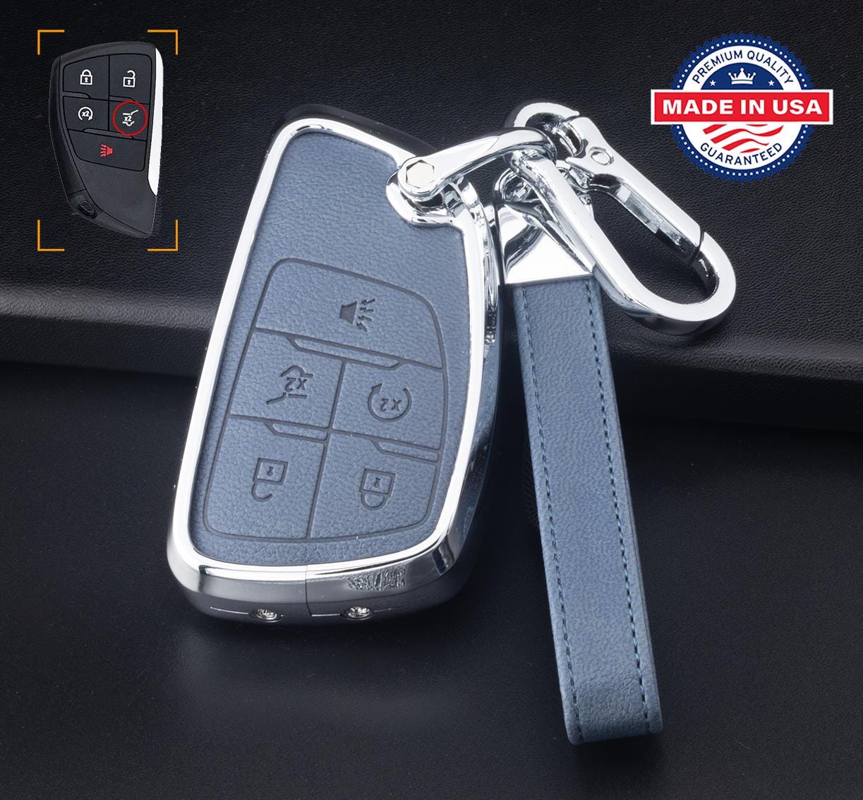 For GMC Chevy Buick Honda EV (SUV) Acura zdx - Customizable Leather & Aluminum Key Fob Cover with Keychain - Kollen US