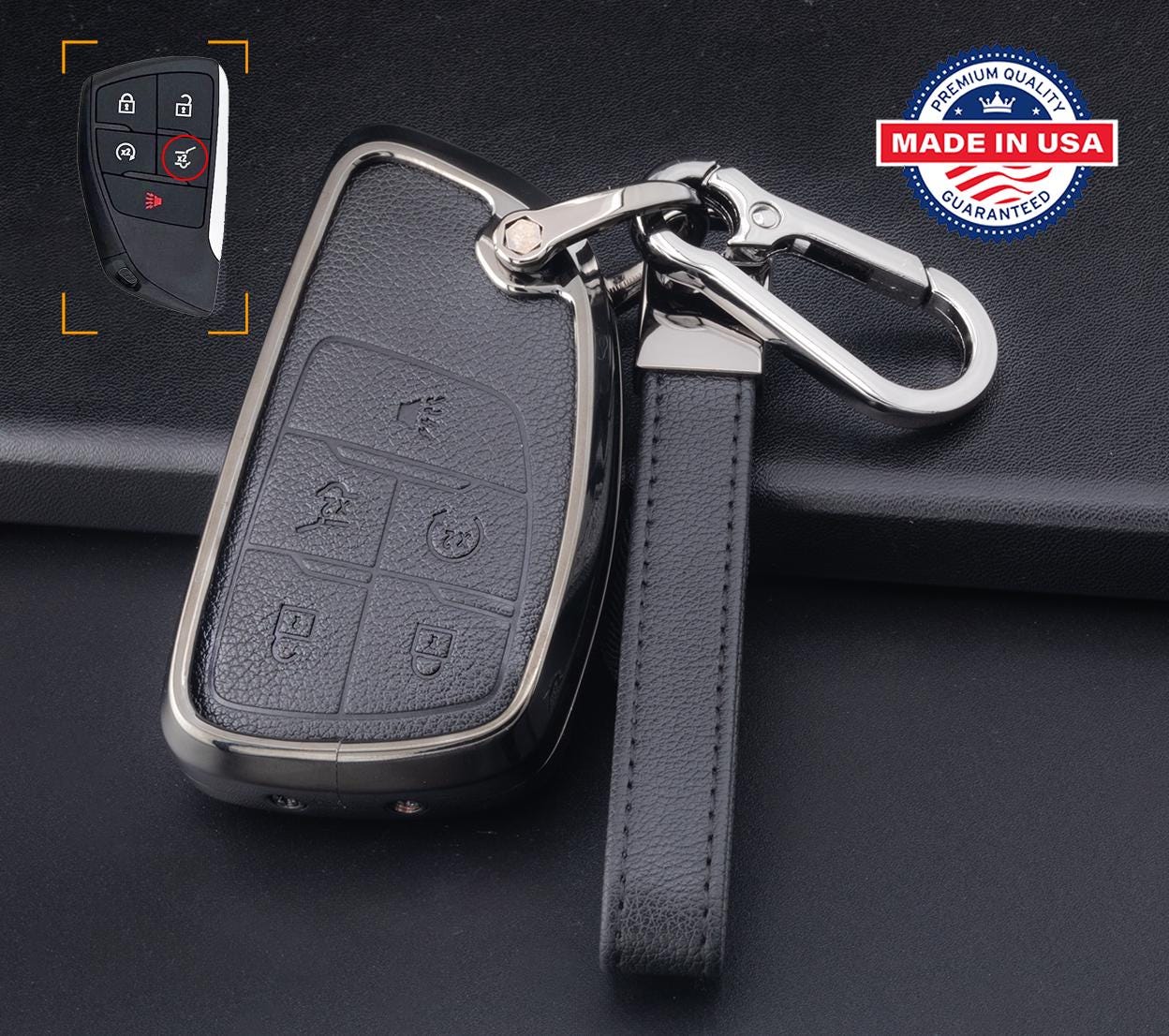 For GMC Chevy Buick Honda EV (SUV) Acura zdx - Customizable Leather & Aluminum Key Fob Cover with Keychain - Kollen US