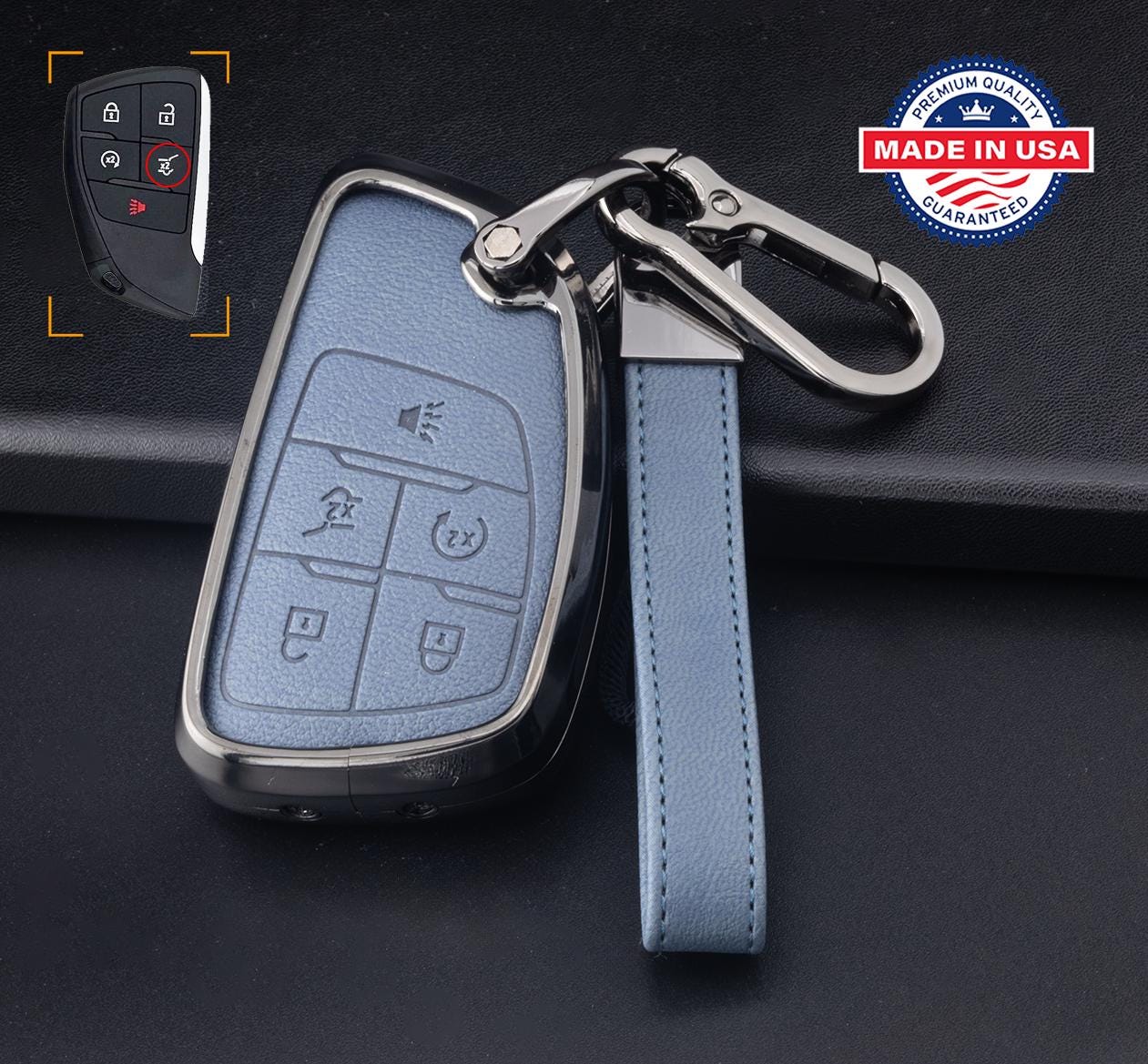 For GMC Chevy Buick Honda EV (SUV) Acura zdx - Customizable Leather & Aluminum Key Fob Cover with Keychain - Kollen US