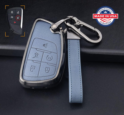 For GMC Chevy Buick Honda EV (SUV) Acura zdx - Customizable Leather & Aluminum Key Fob Cover with Keychain - Kollen US