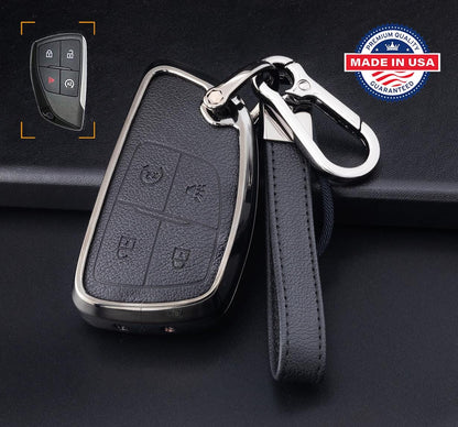 Customizable Leather & Aluminum Key Fob Cover Set with Keychain for GMC/Chevy/Buick (4 - Button) - Kollen US