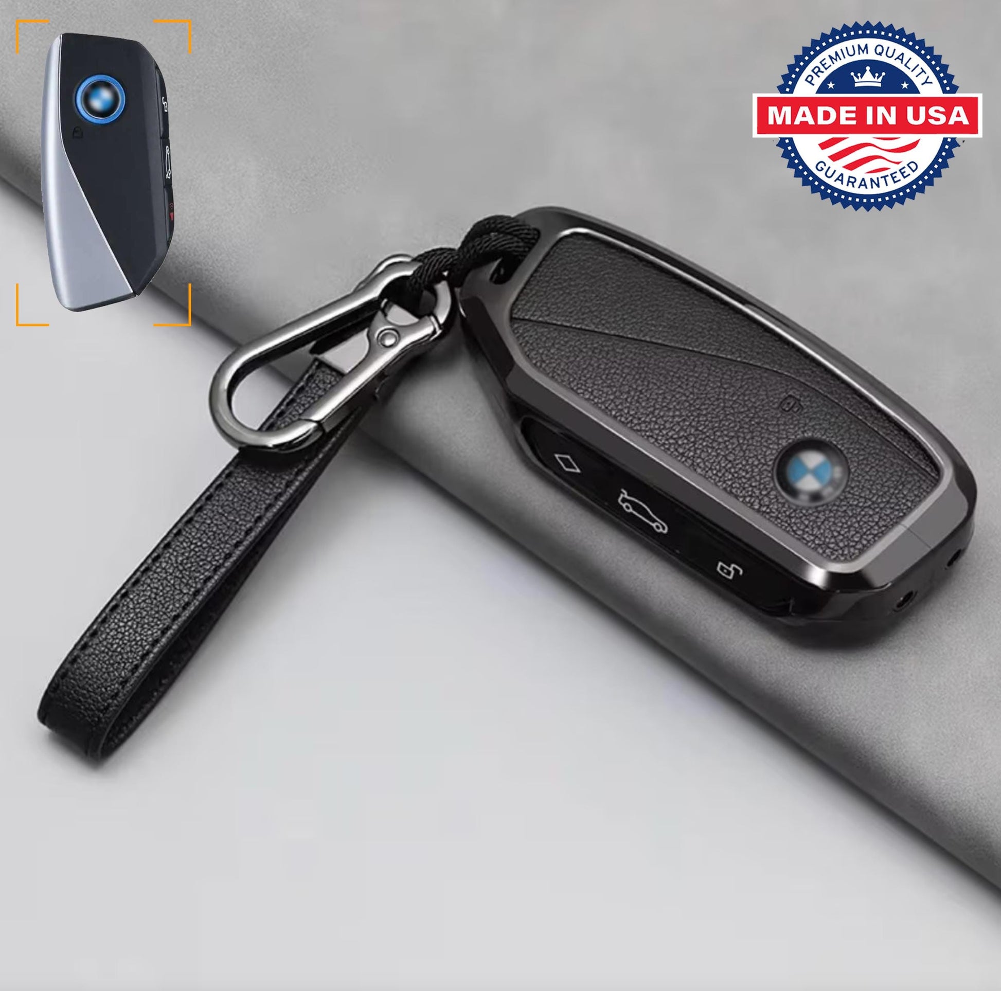 For BMW - Customizable Leather Key Fob Cover with Aluminum Shell & Keychain - Kollen US