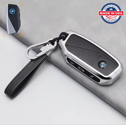 For BMW - Customizable Leather Key Fob Cover with Aluminum Shell & Keychain - Kollen US