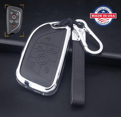 Customizable Leather & Aluminum Key Fob Cover with Keychain for Corvette (6 - Button) - Kollen US