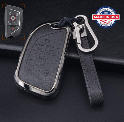 Customizable Leather & Aluminum Key Fob Cover with Keychain for Corvette (6 - Button) - Kollen US