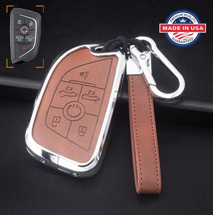 Customizable Leather & Aluminum Key Fob Cover with Keychain for Corvette (6 - Button) - Kollen US