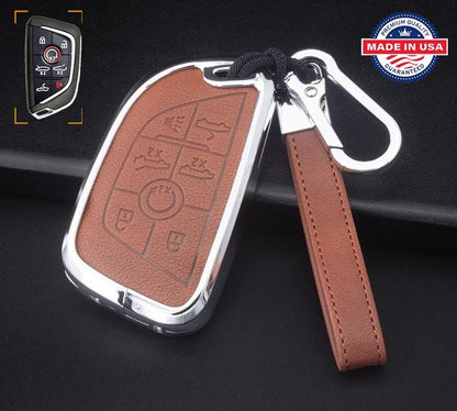 Customizable Leather & Aluminum Key Fob Cover with Keychain set for Corvette Convertible key fob (7-button)