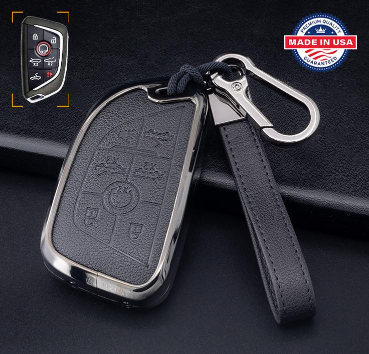 Customizable Leather & Aluminum Key Fob Cover with Keychain set for Corvette Convertible key fob (7-button)
