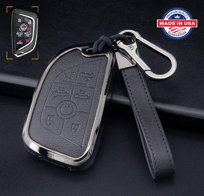 Customizable Leather & Aluminum Key Fob Cover with Keychain set for Corvette Convertible key fob (7-button)
