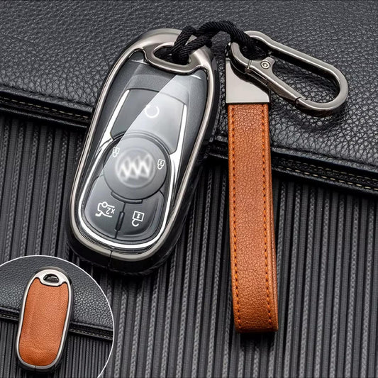 Customizable Leather & Aluminum Key Fob Cover with Keychain for Buick - Kollen US