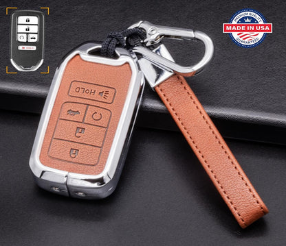 Customizable Leather & Aluminum Key Fob Cover Keychain Protector for Honda (B - 5 - Button) - Kollen US