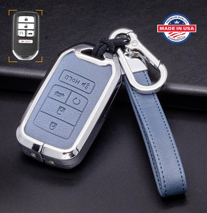 Customizable Leather & Aluminum Key Fob Cover Keychain Protector for Honda (B - 5 - Button) - Kollen US