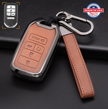 Customizable Leather & Aluminum Key Fob Cover Keychain Protector for Honda (B - 5 - Button) - Kollen US