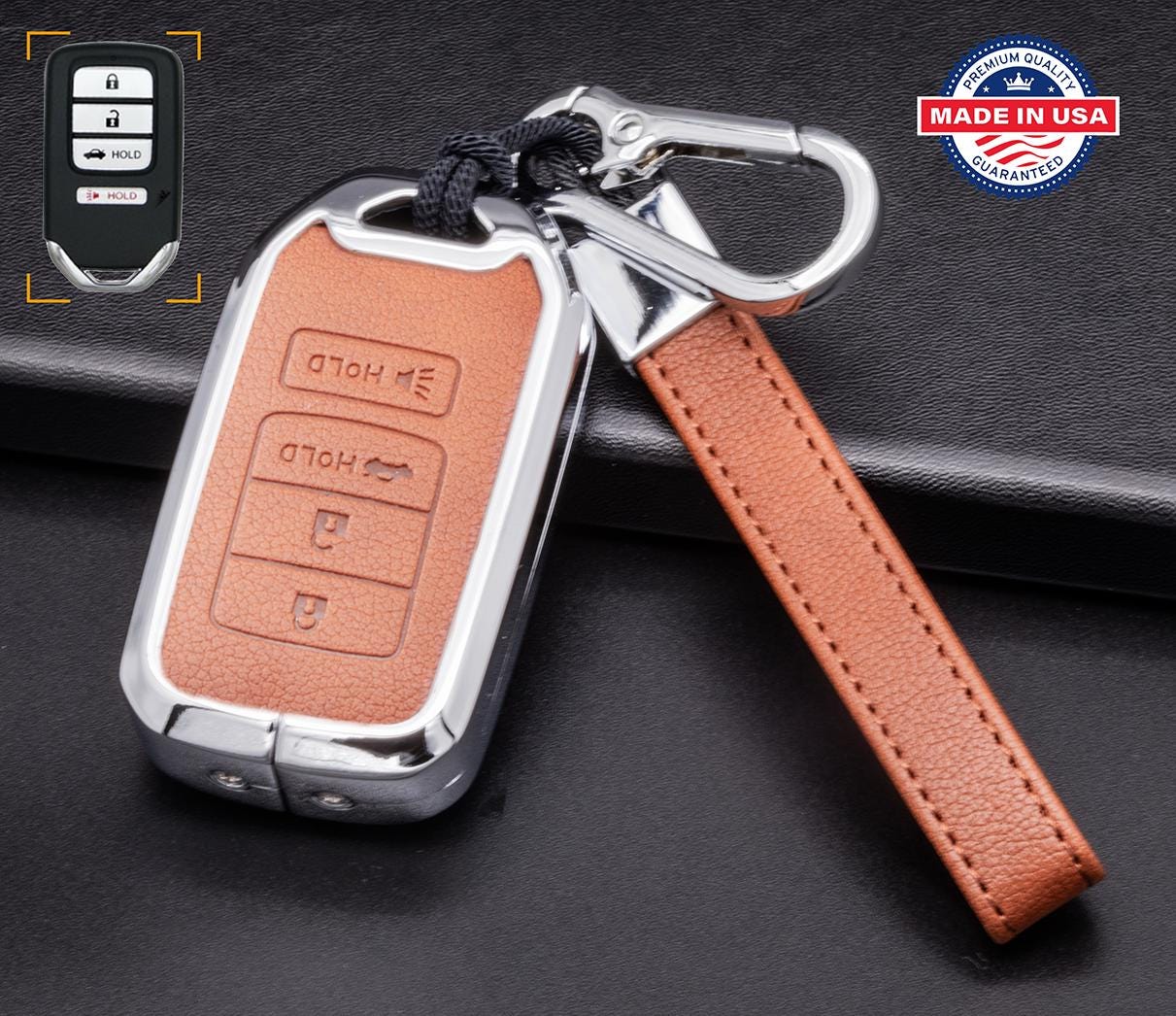 Customizable Leather & Aluminum Key Fob Cover Keychain Protector for Honda (B - 4 - Button) - Kollen US