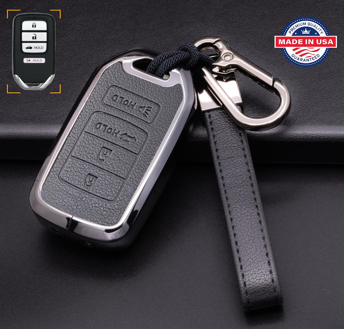 Customizable Leather & Aluminum Key Fob Cover Keychain Protector for Honda (B - 4 - Button) - Kollen US