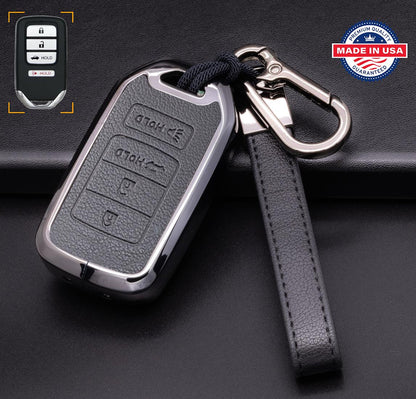 Customizable Leather & Aluminum Key Fob Cover Keychain Protector for Honda (B - 4 - Button) - Kollen US