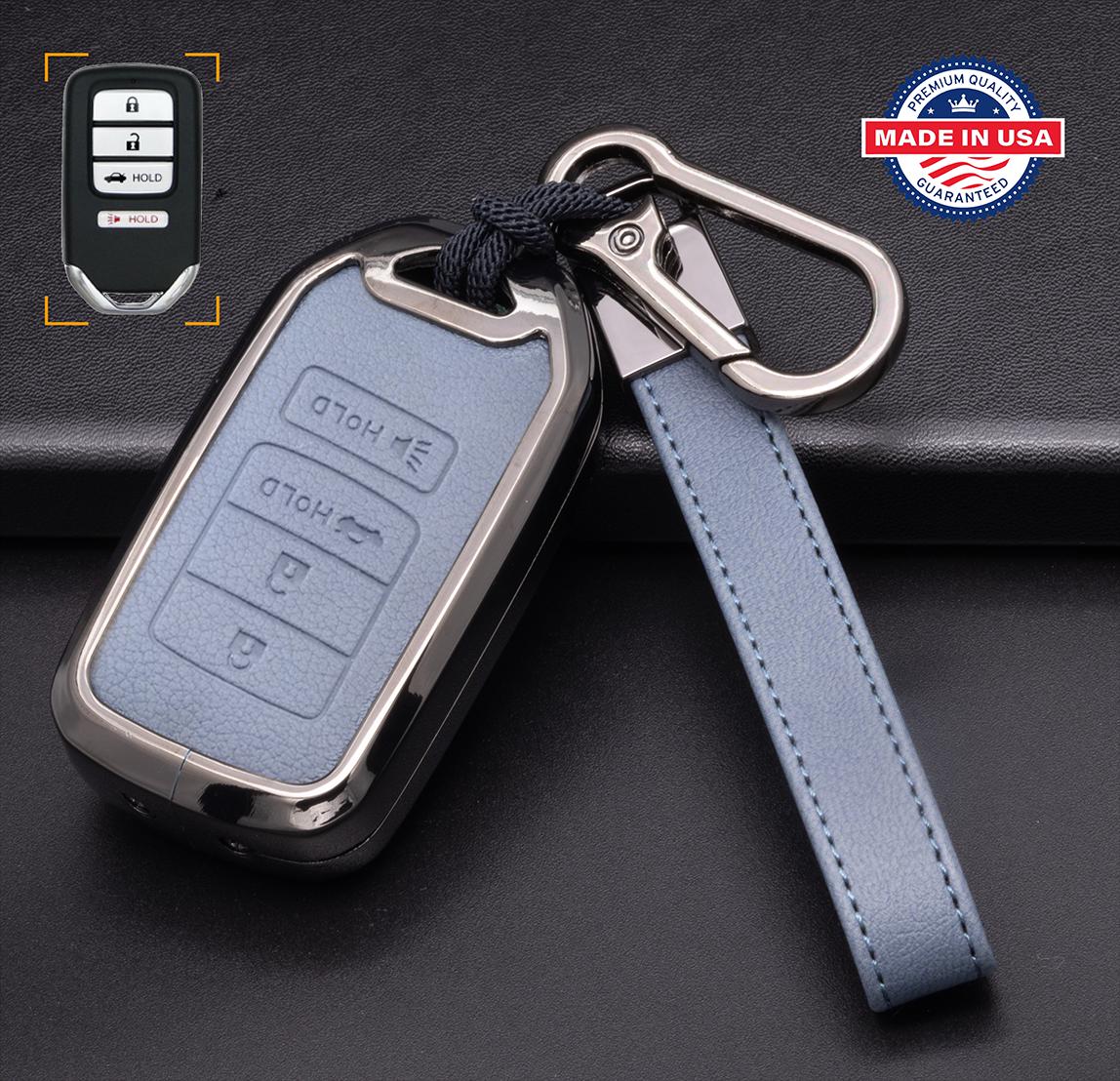 Customizable Leather & Aluminum Key Fob Cover Keychain Protector for Honda (B - 4 - Button) - Kollen US