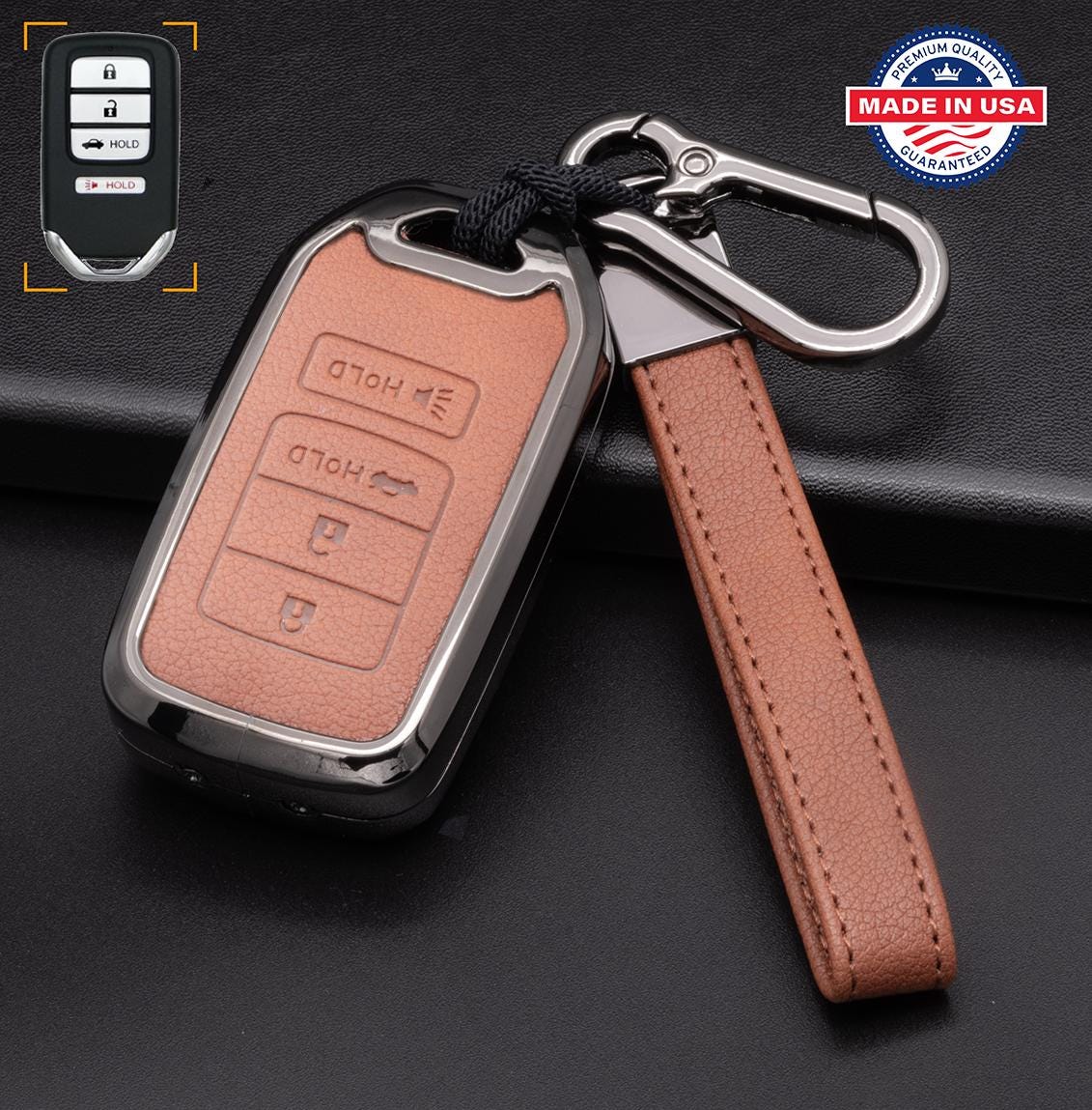 Customizable Leather & Aluminum Key Fob Cover Keychain Protector for Honda (B - 4 - Button) - Kollen US