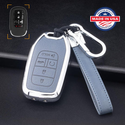For Honda  - customizable Leather Key Fob Cover with Aluminum Shell & Keychain (A5-Button)