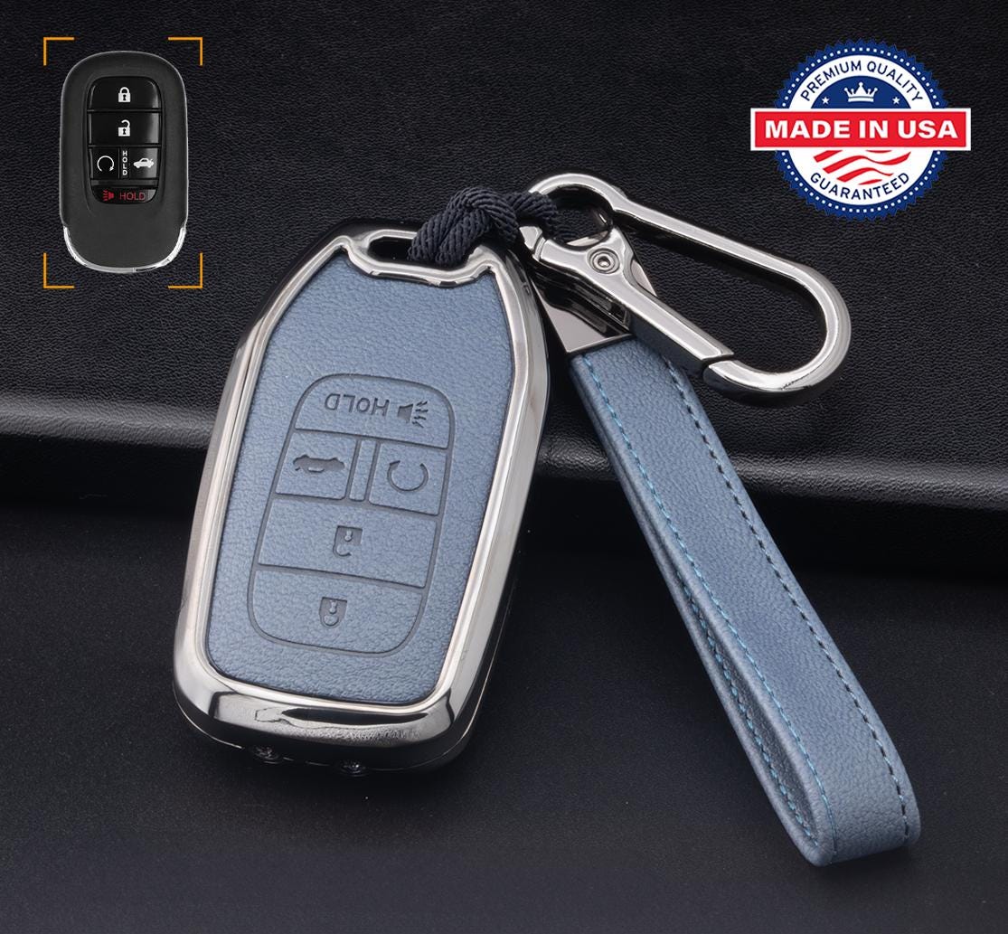 For Honda  - customizable Leather Key Fob Cover with Aluminum Shell & Keychain (A5-Button)