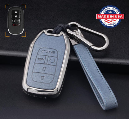 For Honda  - customizable Leather Key Fob Cover with Aluminum Shell & Keychain (A5-Button)