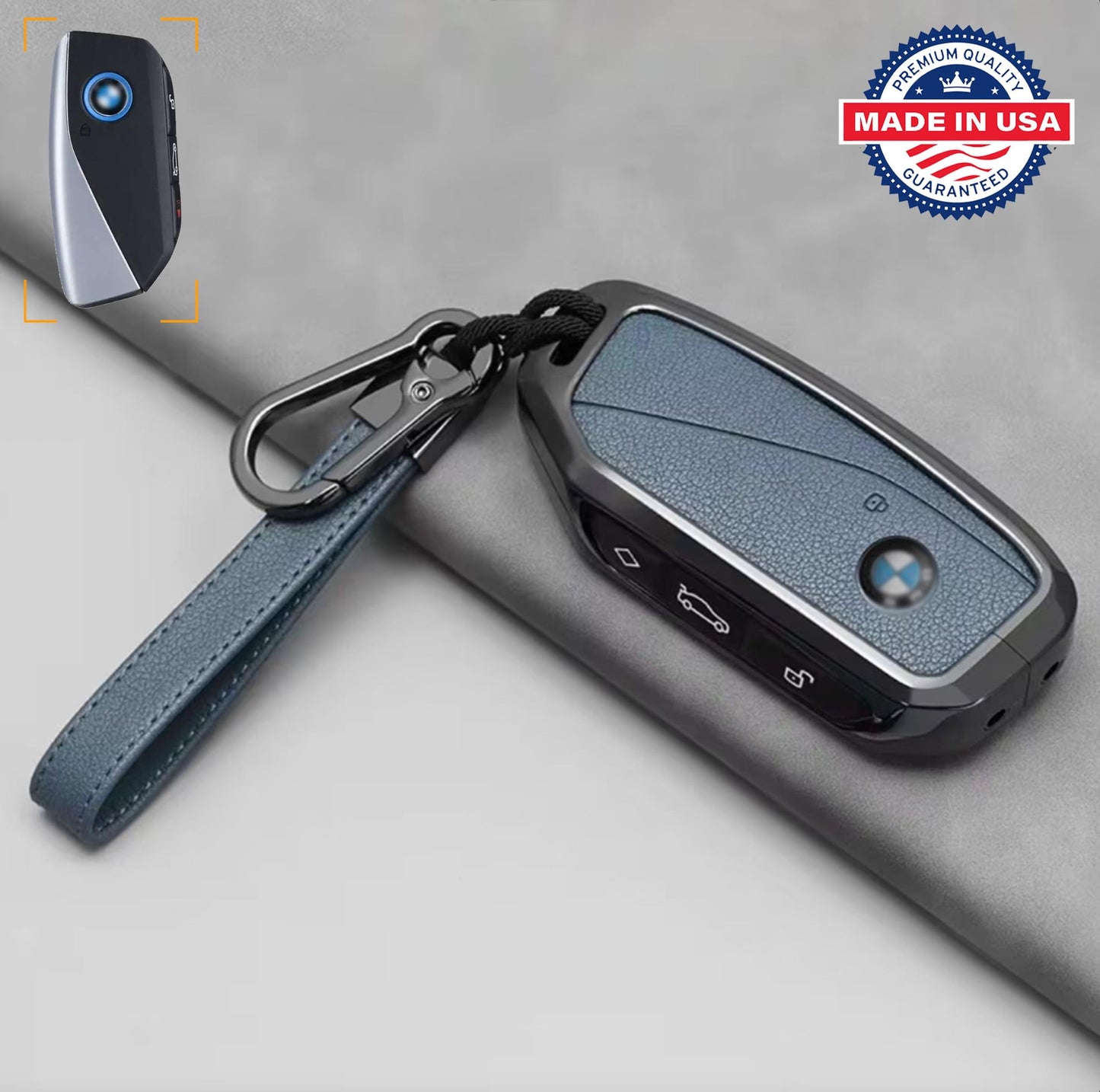 For BMW - Customizable Leather Key Fob Cover with Aluminum Shell & Keychain - Kollen US