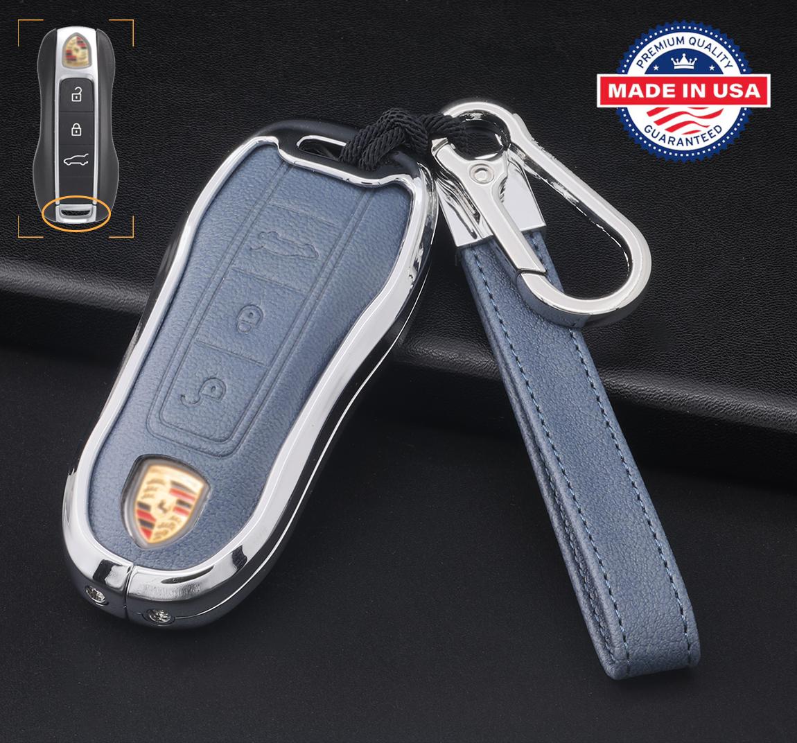 Customizable Leather & Aluminum Key Fob Cover with Keychain for Porsche (3 - button) - Kollen US