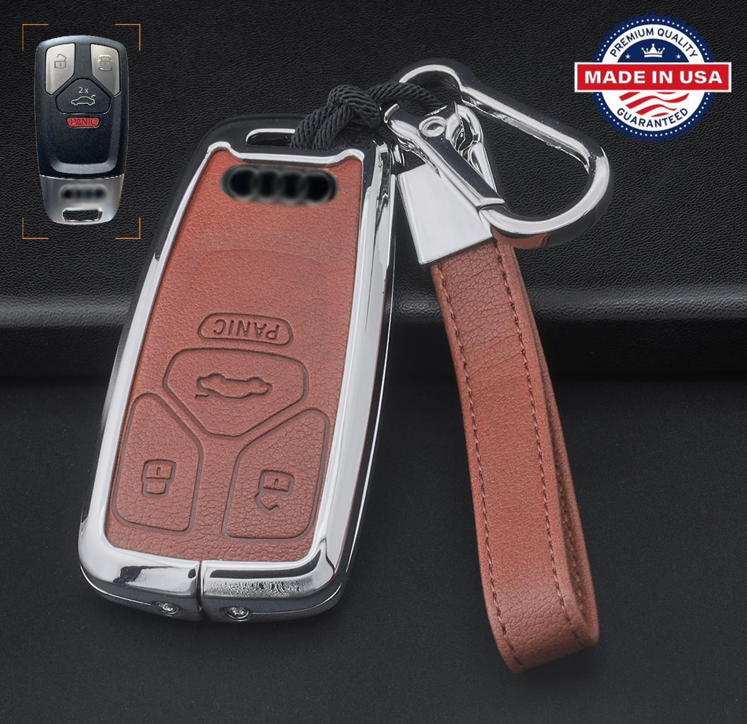 For Audi Customizable Leather Key Fob Cover with Aluminum Shell & Keychain - Kollen US