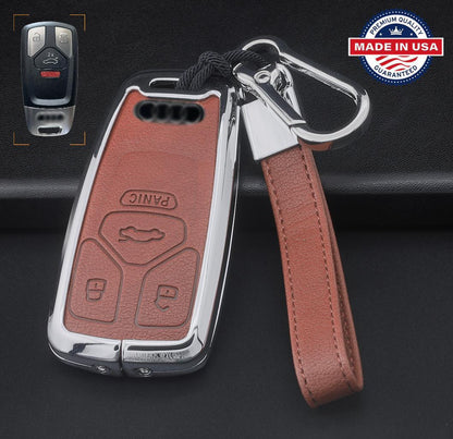 For Audi Customizable Leather Key Fob Cover with Aluminum Shell & Keychain - Kollen US