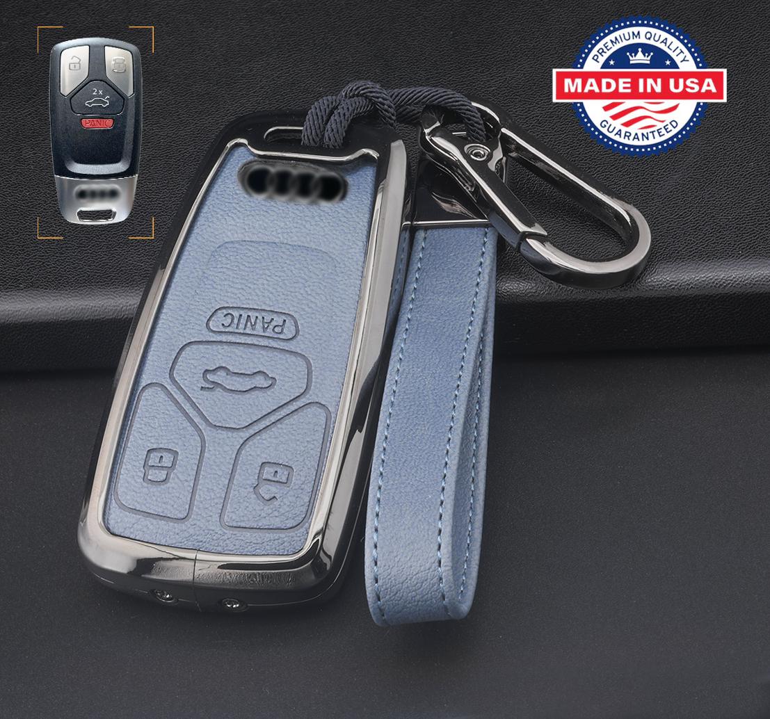 For Audi Customizable Leather Key Fob Cover with Aluminum Shell & Keychain - Kollen US