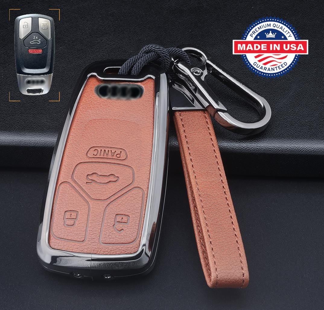 For Audi Customizable Leather Key Fob Cover with Aluminum Shell & Keychain - Kollen US