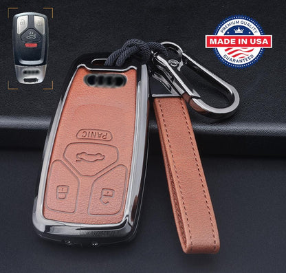 For Audi Customizable Leather Key Fob Cover with Aluminum Shell & Keychain - Kollen US