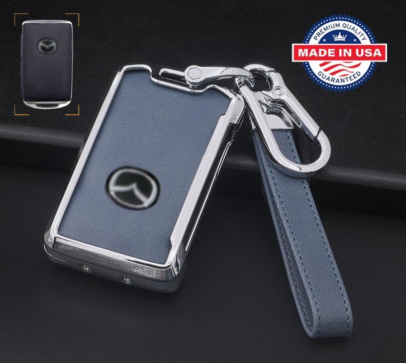for Mazda Customizable in Leather & Aluminum Key Fob Cover Set with Keychain - Kollen US